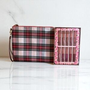Manna Kadar Lip Heaven Liquid Lip Stains & Plaid Makeup Bag